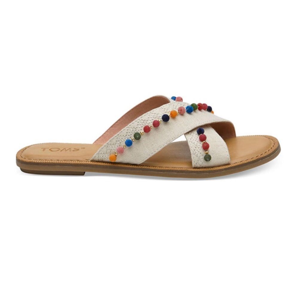New With Tags Girls Toms Viv Hemp‎ Pom Pom Embroidered Sandals Youth Small